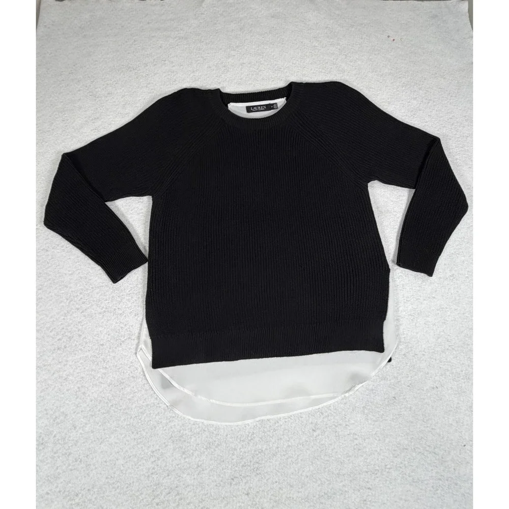 Lauren Ralph Lauren Womens Layered Black Crewneck Sweater Medium Faux Undershirt